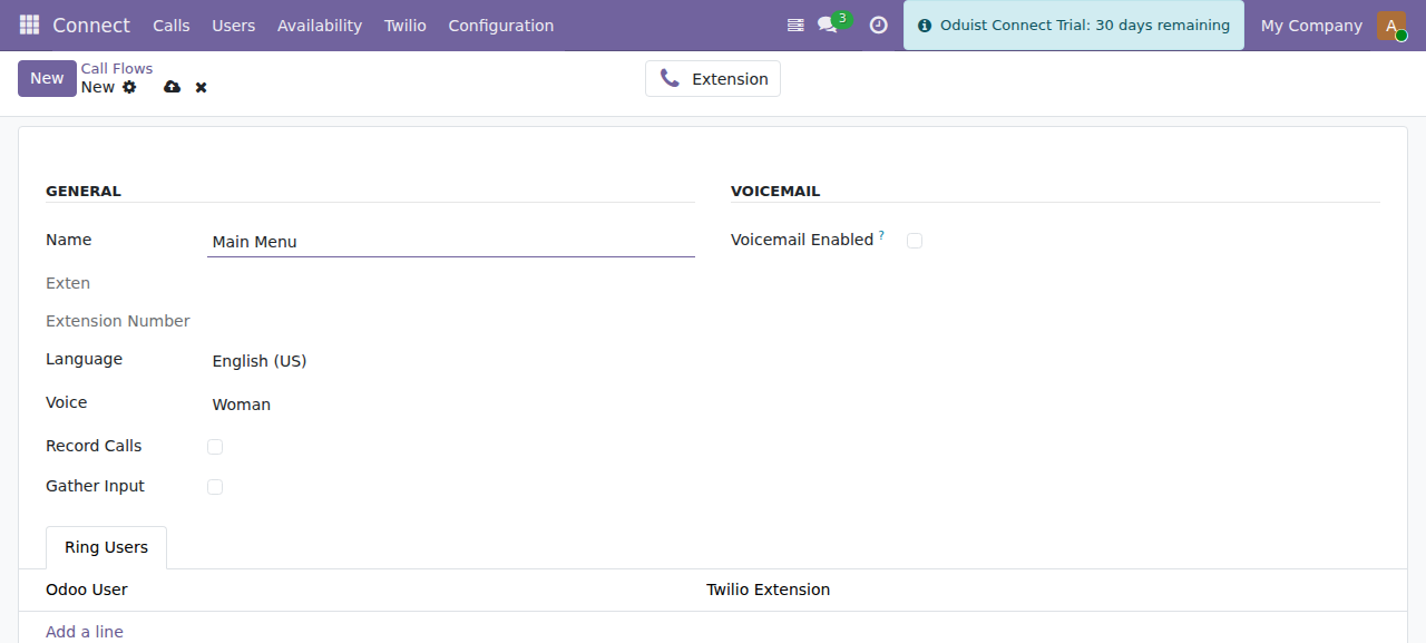 New Call Flow form